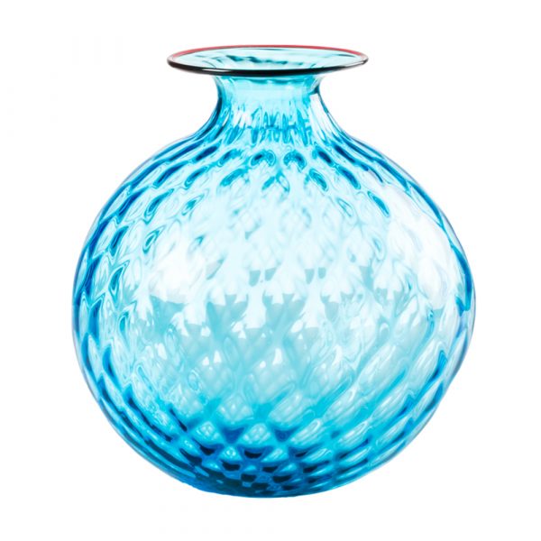 VENINI Monofiori Vase Hellblau mit Rotem Faden H20.5