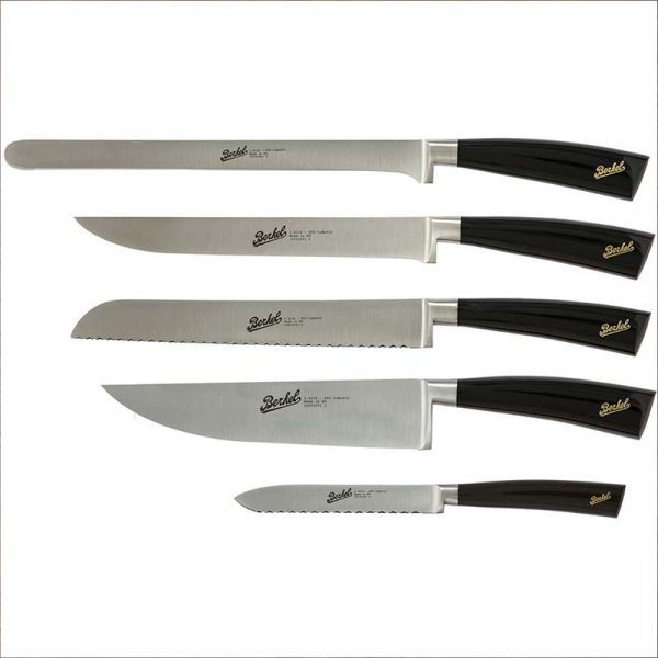 Elegance Rosso Set 5 Coltelli Da Cucina In Acciaio Inox 1.4116, Multiuso, Pane, Arrosto, Prosciutto, Durezza 59 HRC